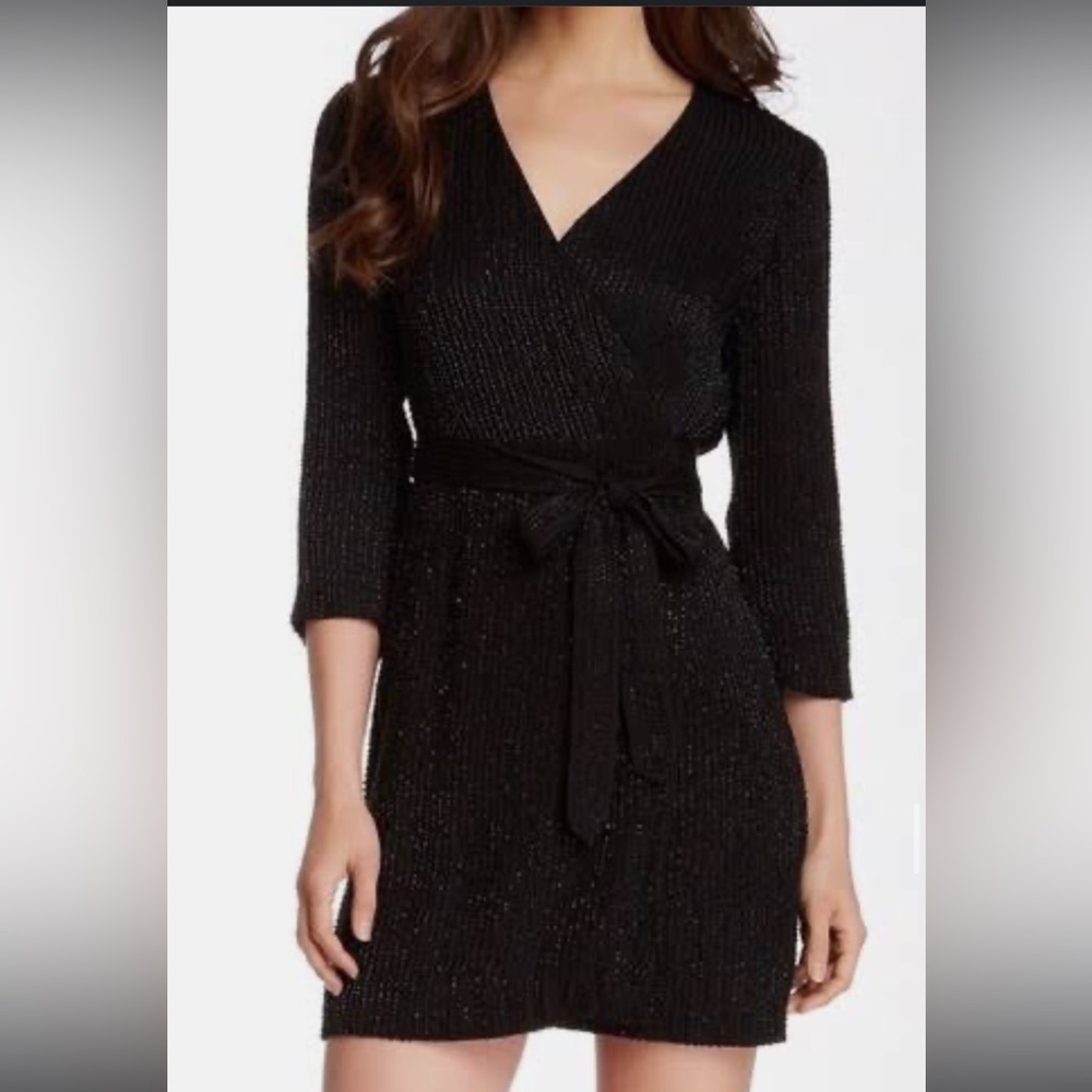 DVF Beaded Julian Two Mini Wrap Dress